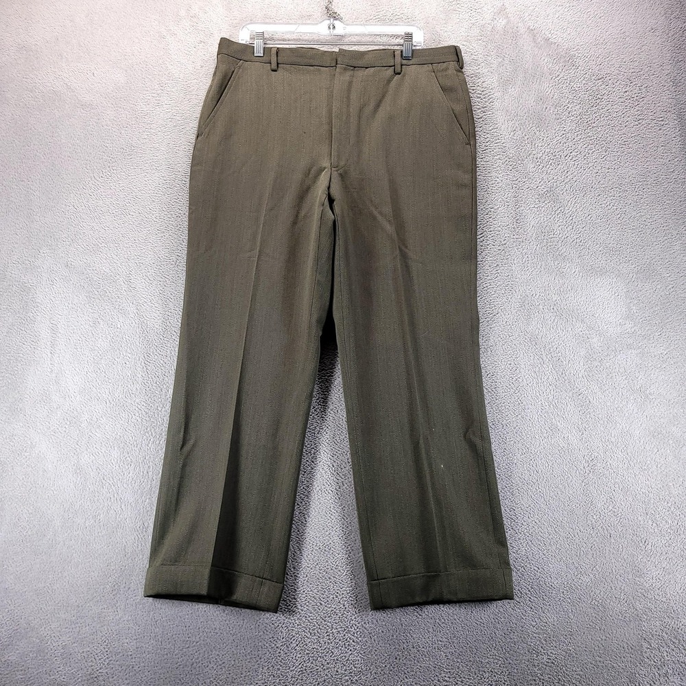 VTG J Press Pants Mens 36x28 Green Flat Frontβ Dress Trousers Cuffed 80s 90s